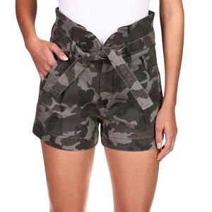 DL1961 Womens 28 Premium Denim Damile Belted Shorts Green Camouflage 2.5" inseam